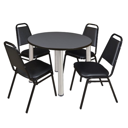 Kee Kee Round Table & Chair Set, Wood, Metal, Vinyl Top, Grey TB36RNDGYBPCM29BK